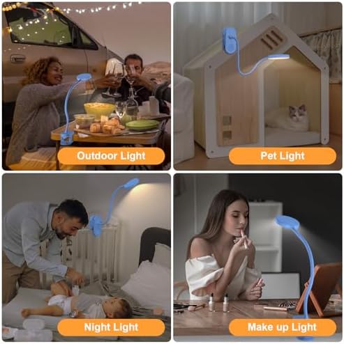 Cordless Clip on Reading Lamp, Rechargeable LED Book Light for Kids, Flexible and Dimmable Clamp Light with 3 Color Modes & 10 Brightness for Students Dorm Room Desk Bunk Bed Headboard (Blue/3.5'')