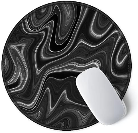 ITNRSIIET Round Mouse Pad with Stitched Edge Premium-Textured Waterproof Non-Slip Rubber Base Desktop Protection Mat Diameter 8.7 inches, Abstract Black and White