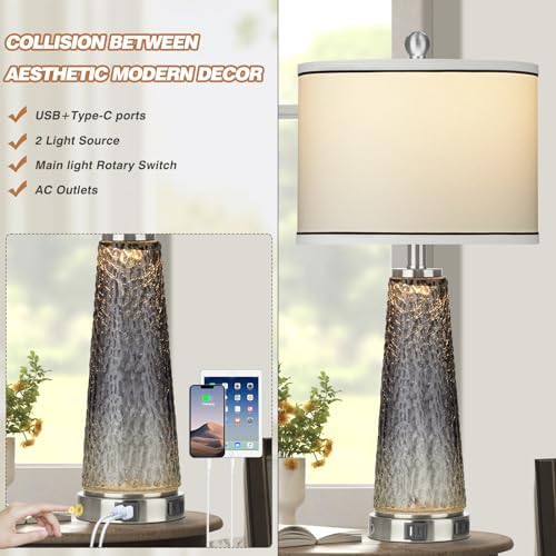 26" Coastal Table Lamps for Living Room, Modern Bedside Lamps for Bedroom