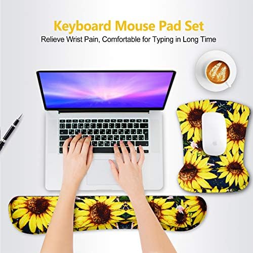 ToLuLu Keyboard Mouse Pad Wrist Rest Set, Gel Ergonomic Mouse Pads for Computer Laptop Office Home, Comfortable Mousepad Keyboard Wrist Support Memory Foam for Easy Typing Pain Relief, Nice Sunflower