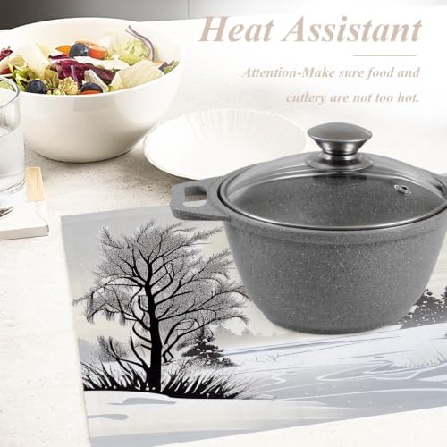 Shrahala Winter Landscape Set of 6 12 X 18 Inch Linen Placemats, Grey and White Snow Fields Burlap Table Mat Washable Double Layered Heat Insulation for Indoor