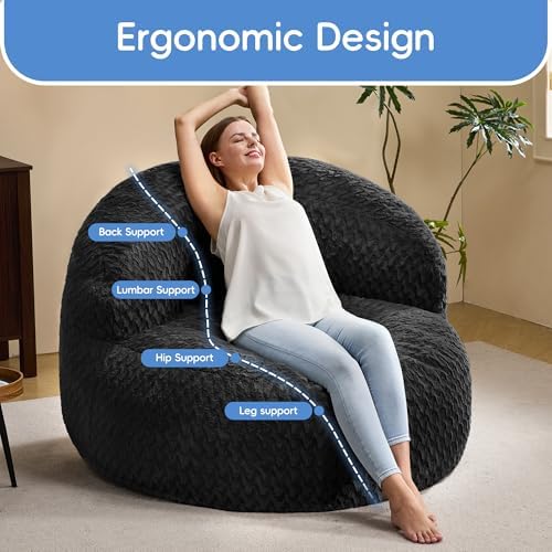Hobestluk Adult Bean Bag Chair Memory Foam Faux Fur, Chevron Black Medium