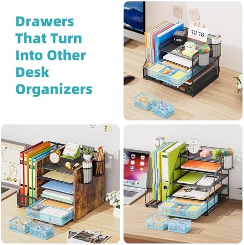Marbrasse Mesh Desk Drawer Organizer Tray 3 Packs, Blue