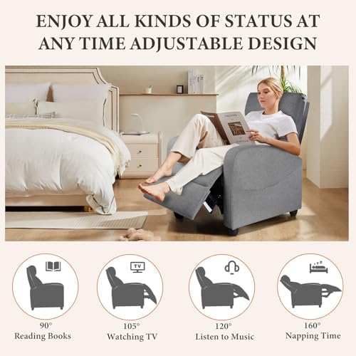 Sweetcrispy Massage Recliner Chair for Adults, Adjustable Home Theater Seating with Lumbar Support, Modern Small Recliners for Small Spaces, Dark Grey