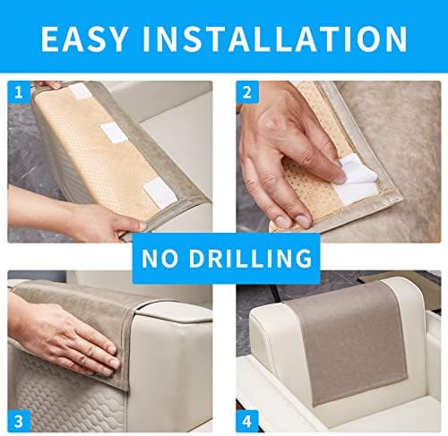 Non Slip Recliner Headrest Protector Washable Faux Leather Headrest Covers for Recliner Chair Waterproof Couch Head Rest Covers for Sofa,Furniture,Office Chair,Theater Seat (Taupe)
