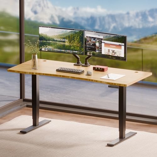 SANODESK Solid Bamboo Dual Motor Standing Desk, 220 lbs, 60×30