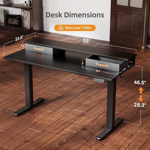 Claiks 55''*24'' Electric Standing Desk with Drawers, Black