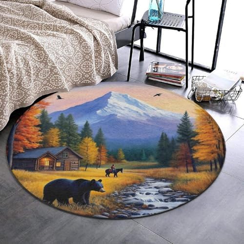 Women's Large Home Decor Mat, Soft Round Yoga Carpet, Non Slip Machine Washable Home Office Circle Rug Bears