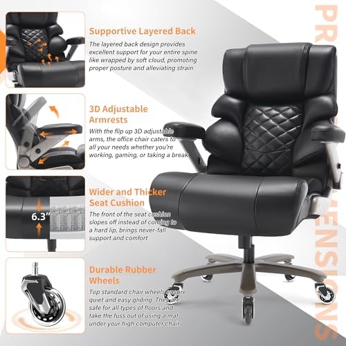 VUZI 700lbs Big and Tall Office Chair, Large Executive Leather Desk Chair
