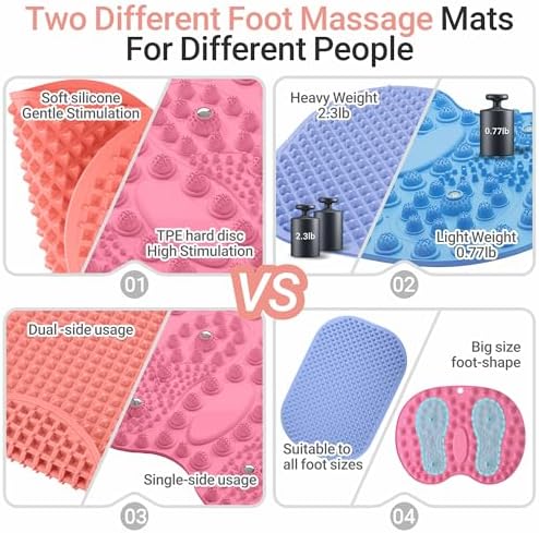 Upgrade Silicone Foot Massager Mat, Large Reflexology Mat for Feet Relaxation, Portable Foot Acupressure Mat with Dual-Side Usage, Foldable Standing Desk Mat for Pain, Fatigue Relief(Pink-L)