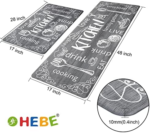 HEBE Anti Fatigue Kitchen Rugs Set of 2, Cushioned Kitchen Mats for Floor