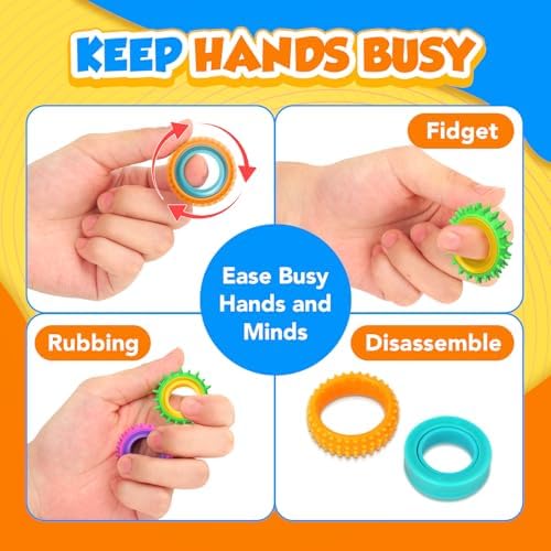 Fidget Toys Sensory Rings for Kids: 48 Pack Goodie Bags Stuffers for Kids - Quiet Stress Toys for Autism Calming - Fun Fidgets for Classroom Prizes Stocking Stuffers