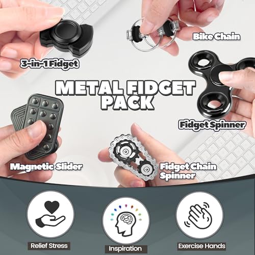 5 Pcs Fidget Toys Adults & Teen Metal Fidgets Spinner for Teens Boys Magnetic Slider Cool Gadgets Office Desk Toy Stress Relief Sensory Items Figette for Classroom Autism ADHD Anxiety Gifts