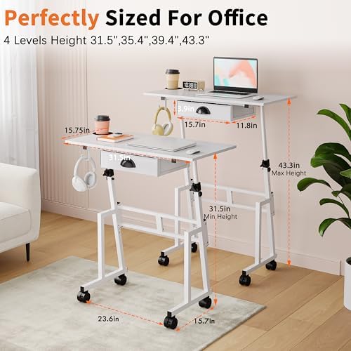 Honkazita Height Adjustable Standing Desk with Storage Drawer, White