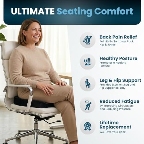 ComfiLife Extra Large Gel & Memory Foam Seat Cushion - Doctor Recommended Office Chair, Car Seat, Lifting Cushion - Back & Sciatica Pain Relief - Wide Seat Cushion for Big & Tall (Black)