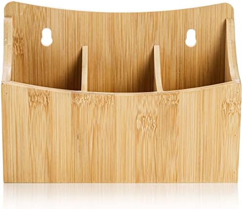 Nicunom 2 Pack Bamboo Dry Erase Marker Holder Wall Mount Remote Control Holder, Desktop Storage 3 Compartments Pencil Pen Hold Utensil Caddy, Multiuse Small Organizer for Office Home School