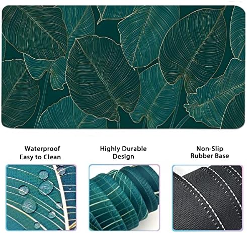 Ergonomic Large Mouse Pad and Keyboard Wrist Rest, Desk Pad for Keyboard and Mouse, 4-in-1 Large Gaming Mouse Pad with Wrist Support for Home Office Study Game-Green Leaves