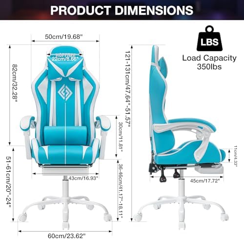 HOFFREE LED Gaming Chair with Massage RGB Lights Computer Chairs-Sky Blue
