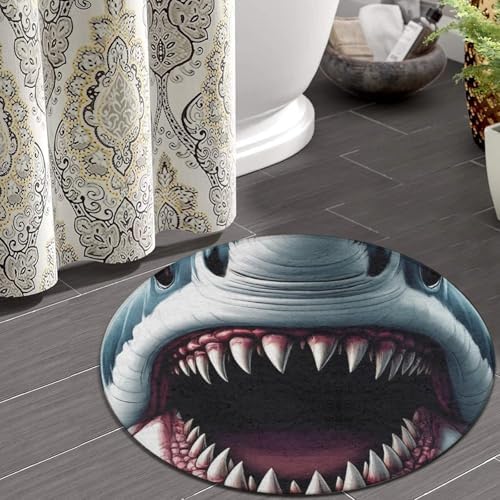 Women's Large Home Decor Mat, Soft Round Yoga Carpet, Non Slip Machine Washable Home Office Circle Rug Shark