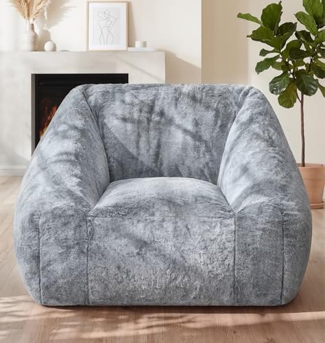 Hobestluk Bean Bag Chair Plush Accent Chair Armrest Living Room Adult Grey