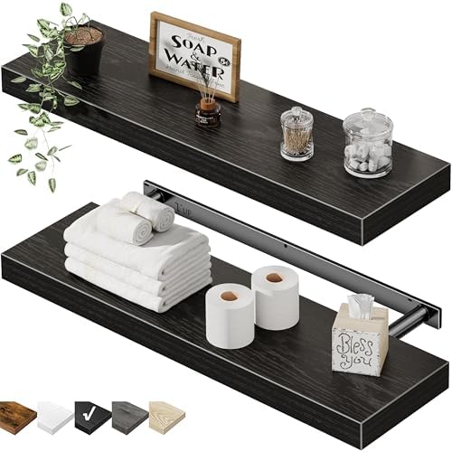 QEEIG Bathroom Long Floating Shelves for Wall (Black, Set of 2, 23.6")