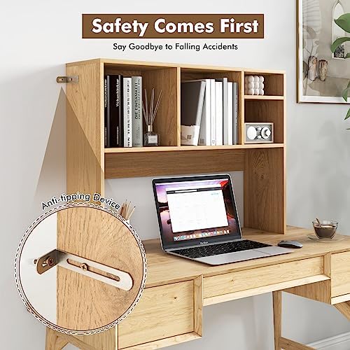Tangkula Desktop Bookshelf, Countertop Storage Hutch with 4 Shelves for Computer Desk, Desktop 2-Tier Display Rack, Multipurpose Wood Desktop Hutch Storage Organizer for Dorm Office