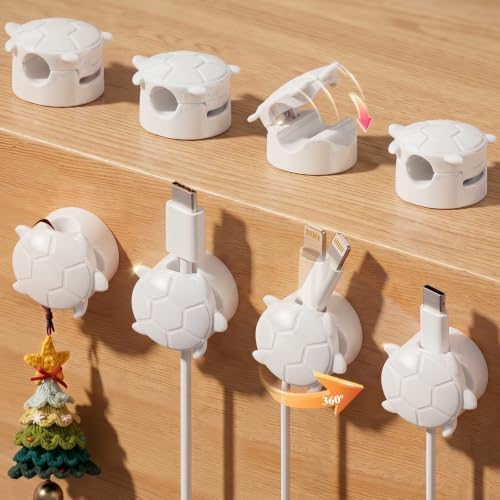 Rotatable Cable Clips, 8 Pack Cord Holder for Nightstand White
