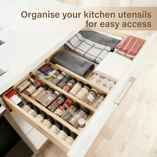 Adjustable Bamboo Drawer Dividers of 8, Expandable Organizers (16.9"-22.2")