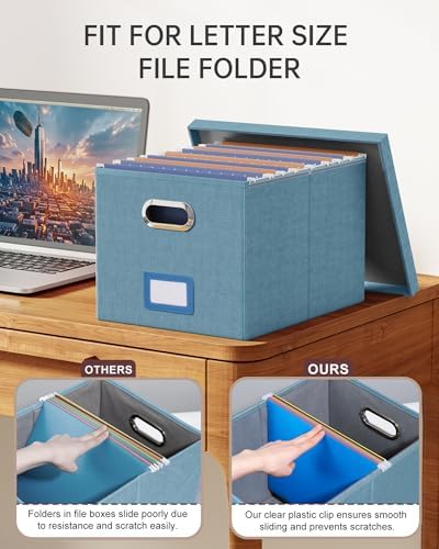 Oterri 4 Pack File Storage Organizer, Document Organizer, Portable File Box with Lid, Fit for Letter/Legal File Folder Storage,Dark Blue-Box only