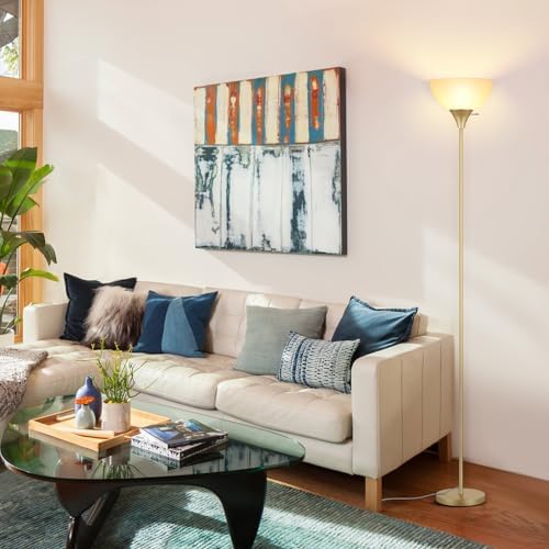 Coucrek Floor Lamp, LED Standing Lamps with White Plastic Shade, Corner Floor Lights for Living Room Bedroom, Rotary Switch, Bulb not Included, Gold