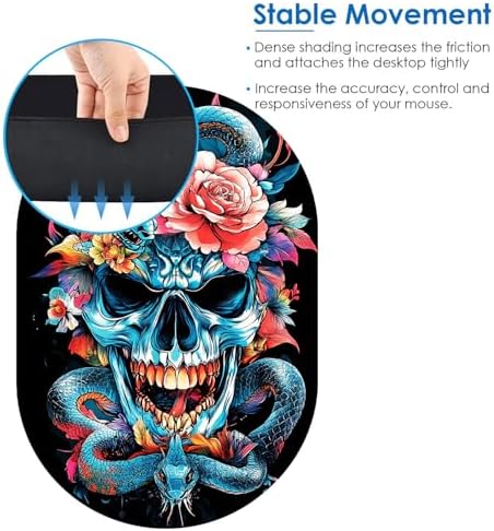 Small Mouse pad,Portable,Waterproof Non-Slip Rubber Bottom,Suitable for Wireless Mouse,Laptop Keyboard Tray for Both Men and Women,Office Travel 7.1x10.6in,Colorful Skull with Snake and Rose