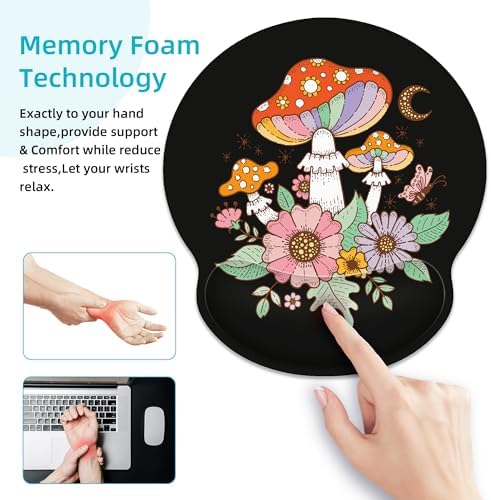Black Mushroom Ergonomic Mouse Pad with Wrist Rest for Desk Work Office