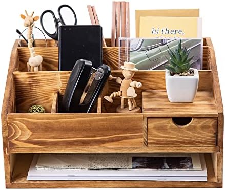 Wood Desk Drawer Organizers with File Organizer Pen holder Decor combo for Desk Organization, Office Desks, Home can arrange calculators, scissors, pens, note papers, etc. (Baked color)