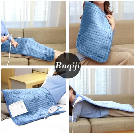 Ruqiji 17''x33'' XXXL King Size Heating Pad with 6 Temperature Settings, Flannel Electric Heating Pad for Back/Neck/Shoulders/Abdomen/Legs(Light Blue)