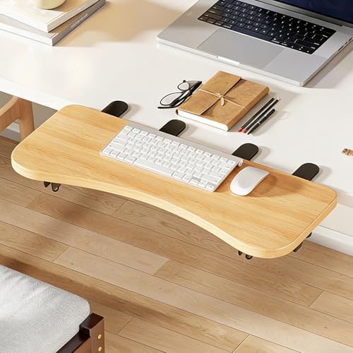 Natural,B60*24,Ergonomics Desk Extender Tray, Desktop Extender with 3/4 stand, 30"x9.4" Clamp on Table Mount Arm Wrist Rest Shelf, Small Table Edge Extender Tray, 90° Foldable Computer Arm Rest for De