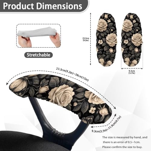 Rose Butterfly Print Office Chair Armrest Covers Set of 2 Dust-Proof Stretchable Gaming Chair Armrest Slip Covers Easy to Install