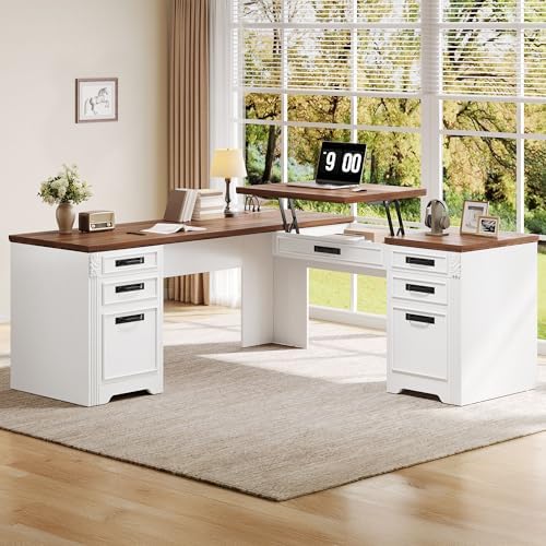 YITAHOME 60-Inch L Shaped Executive Desk with Lift Top, Power Outlets