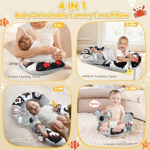 URMYWO 4-in-1 Tummy Time Mat, Cozy & Soft Infant Baby Sit Me Up Floor Seat