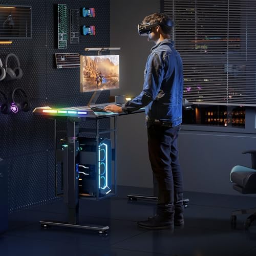 55" x 24" Electric Gaming Standing Desk with LED Lights & Host Shelf