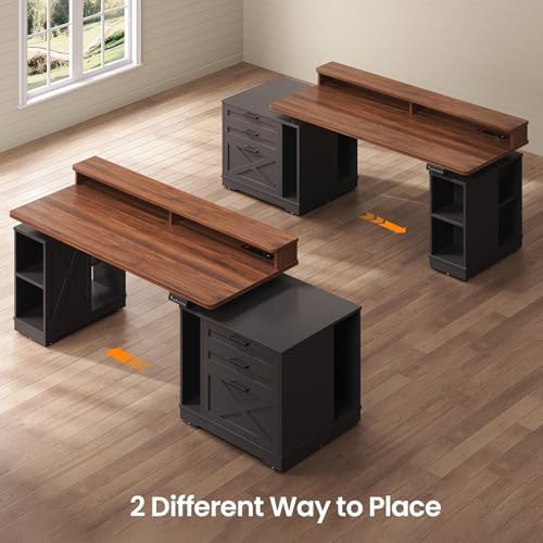 SEDETA Farmhouse Electric Standing Desk with 3 Drawers and File Cabinet