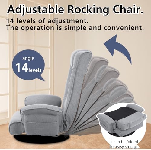 Floor Chair,360° Swivel Folding Floor Gaming Chairs for Adults with Padded Armrest and Back Support, 14 Position Adjustable Recliner,Japanese Floor Chair for Esports, Reading, Napping,Beige