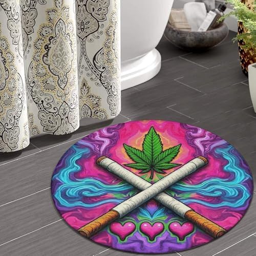 Home Decor Non Slip Kitchen Office Circle Rug, Machine Washable Modern Round Area Rug, Room Sofa Yoga Soft Round Carpet Trippy Love Weed Art, 24inch
