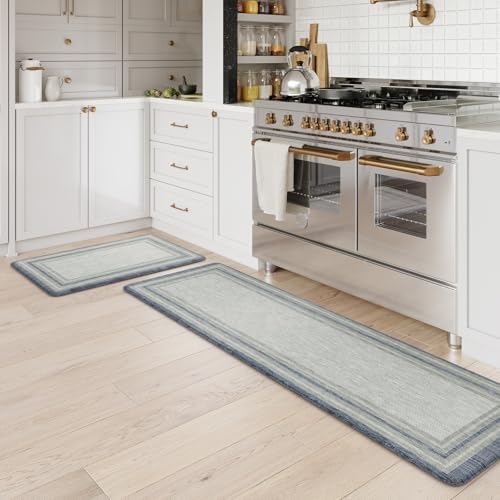 KIMODE Anti Fatigue Kitchen Mats for Floor 2 Piece,Farmhouse Kitchen Rugs