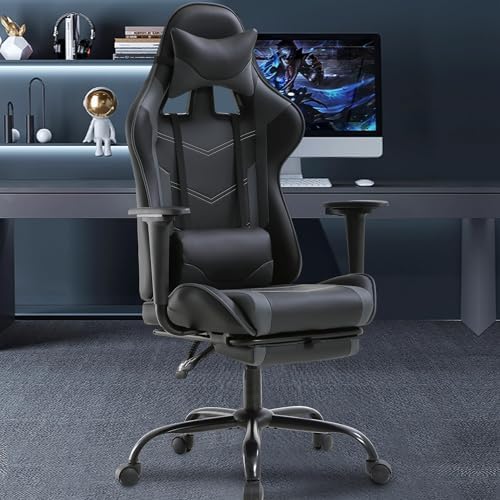 Gaming Chair, High Back PU Leather Gaming Chairs Computer Chair with Headrest & Lumbar Support, Height Adjustable Wide Seat Gaming Chairs for Adults, Game Chair with Footrest & Armrest
