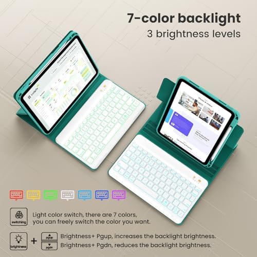 Magnetic Keyboard Case for iPad 9th/8th/7th Generation 10.2 inch, iPad Pro 10.5-inch Air 3rd Case with Pencil Holder, 7 Color Backlight BT Keyboard (2021/2020/2019/2017), Teal