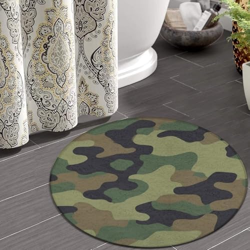 Home Decor Non Slip Kitchen Office Circle Rug, Machine Washable Modern Round Area Rug, Room Sofa Yoga Soft Round Carpet Cool Camo Military Camouflage