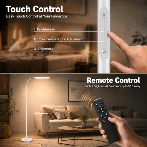 Wio-Mio Floor Lamp, 15W/1000LM Bright LED Floor Lamp with Stepless Dimming