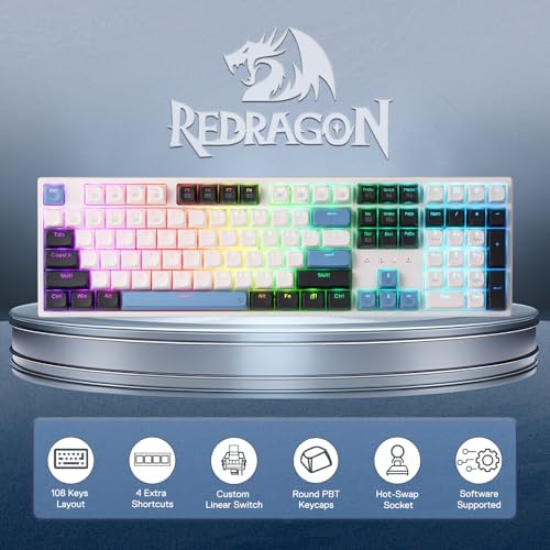 Redragon K668 108-Key Hot-Swap Wired RGB Gaming Keyboard, Extra 4 Hotkeys