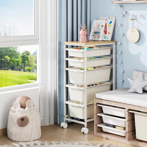 KINGBOARD Slim Rolling Cart with 5 Drawers, Metal Utility Storage Cart