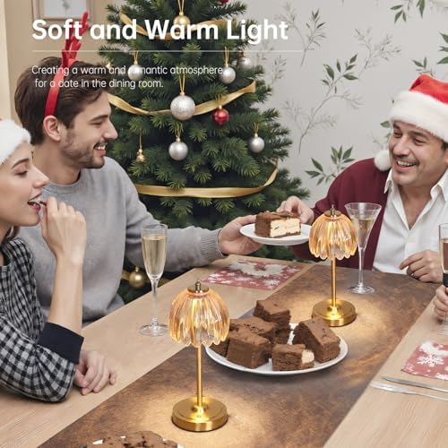 Shenmoyl Set of 2 Tulip Table Lamp with 5000mAh Battery & Touch Control, Cordless Table Lamp with 3 Colors, Dimmable Rechargeable Table Lamps for Bedroom, Living Room, Entryways (Amber Tulip)